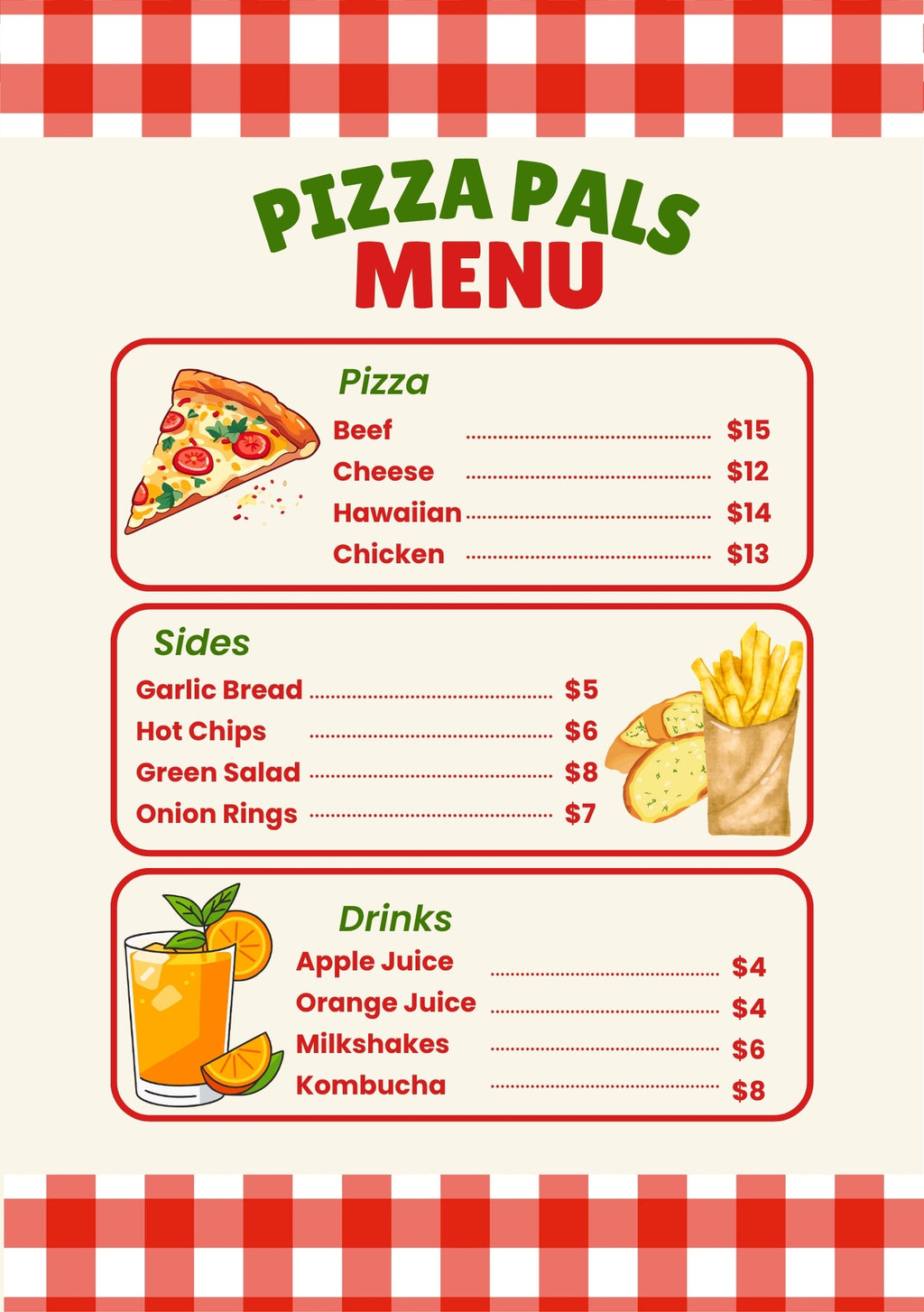 Pizza Pals Menu