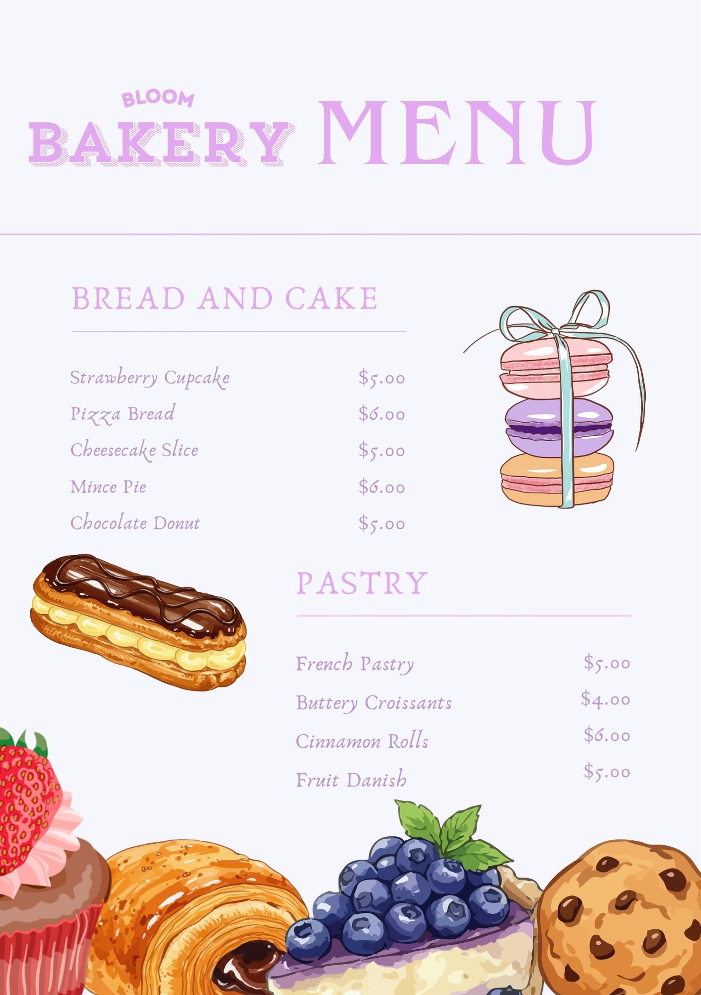 Bloom Bakery Menu