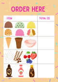 Sprinkles Ice Cream Shop Order Forms