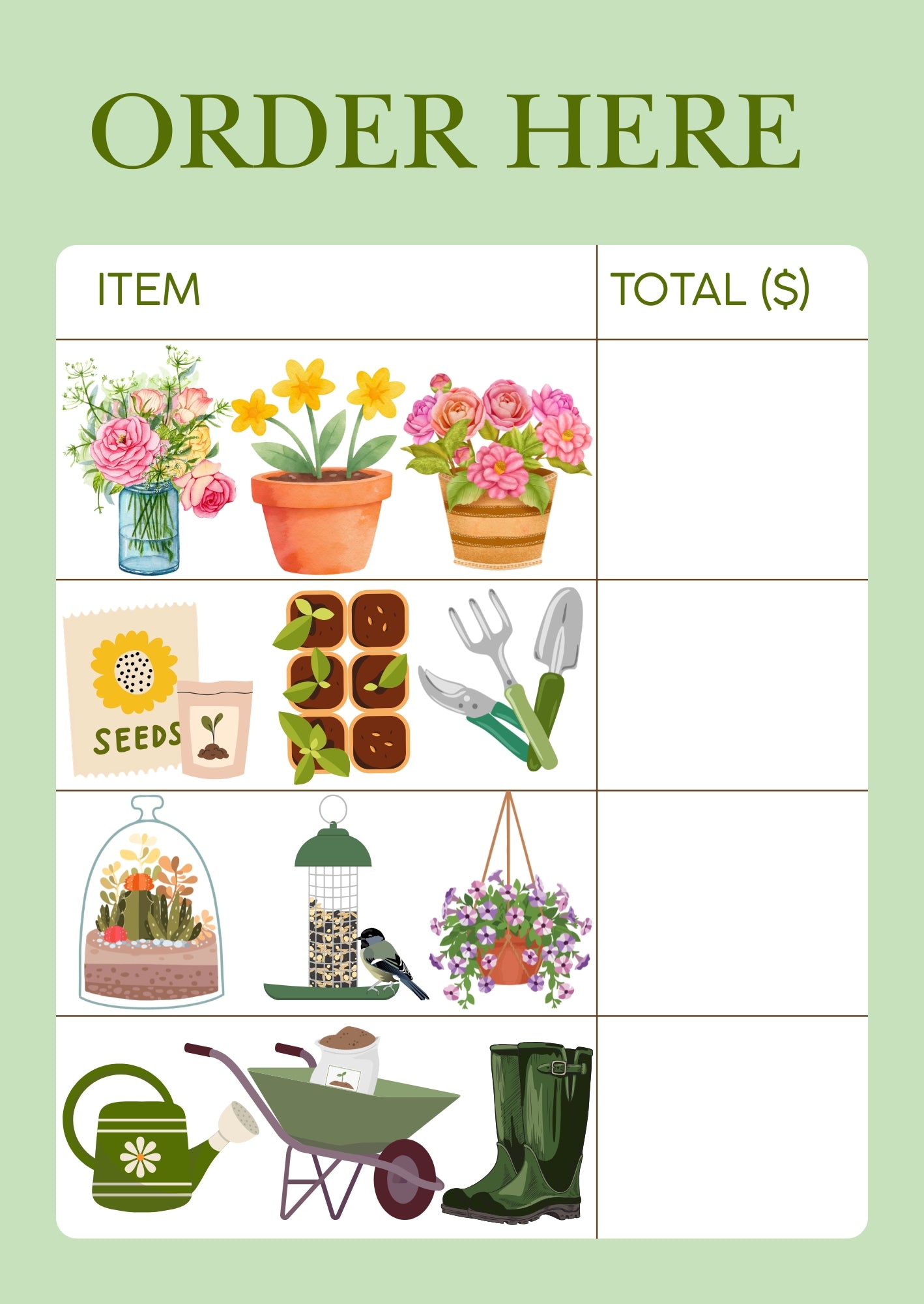 The Garden Gate Order Forms