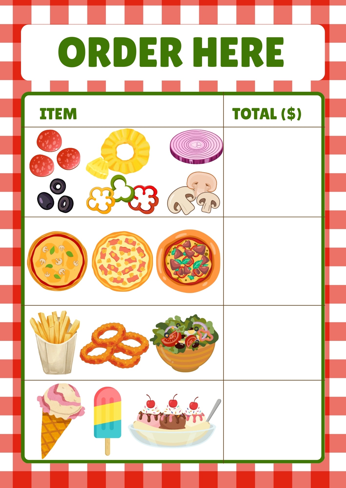 Pizza Pals Order Forms